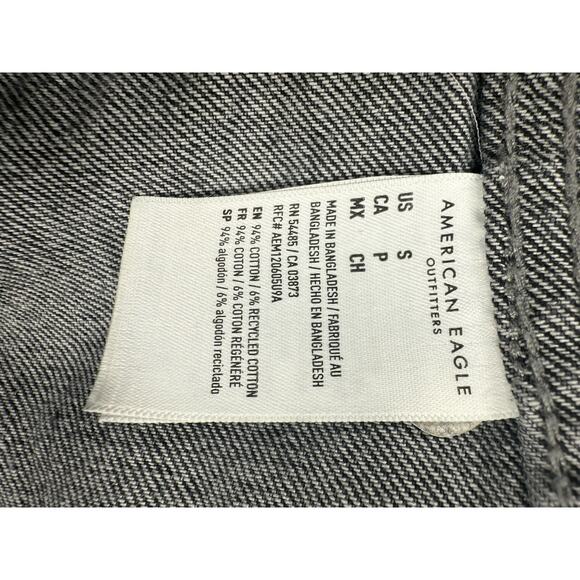 American Eagle Jean Jacket S/P UNISEX Black Denim Trucker Grunge Biker Unlined - Picture 7 of 16